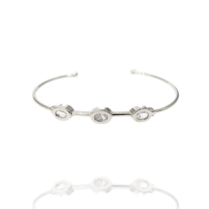 Bracelete Tres Zirconias Ovais Esplendor Prateado