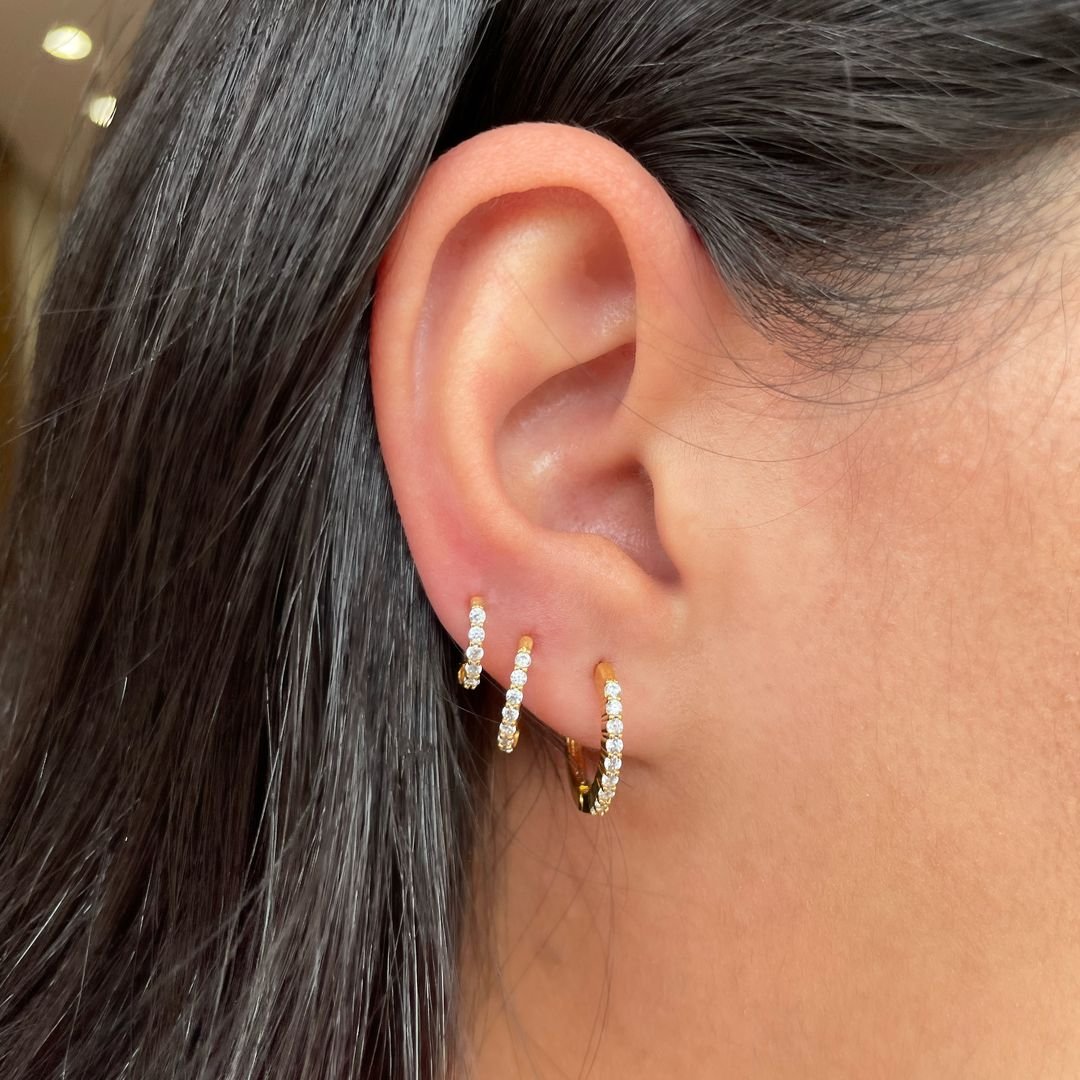 Trio de Argola c/ 1 Carreira Zirconia Cristal Dourada