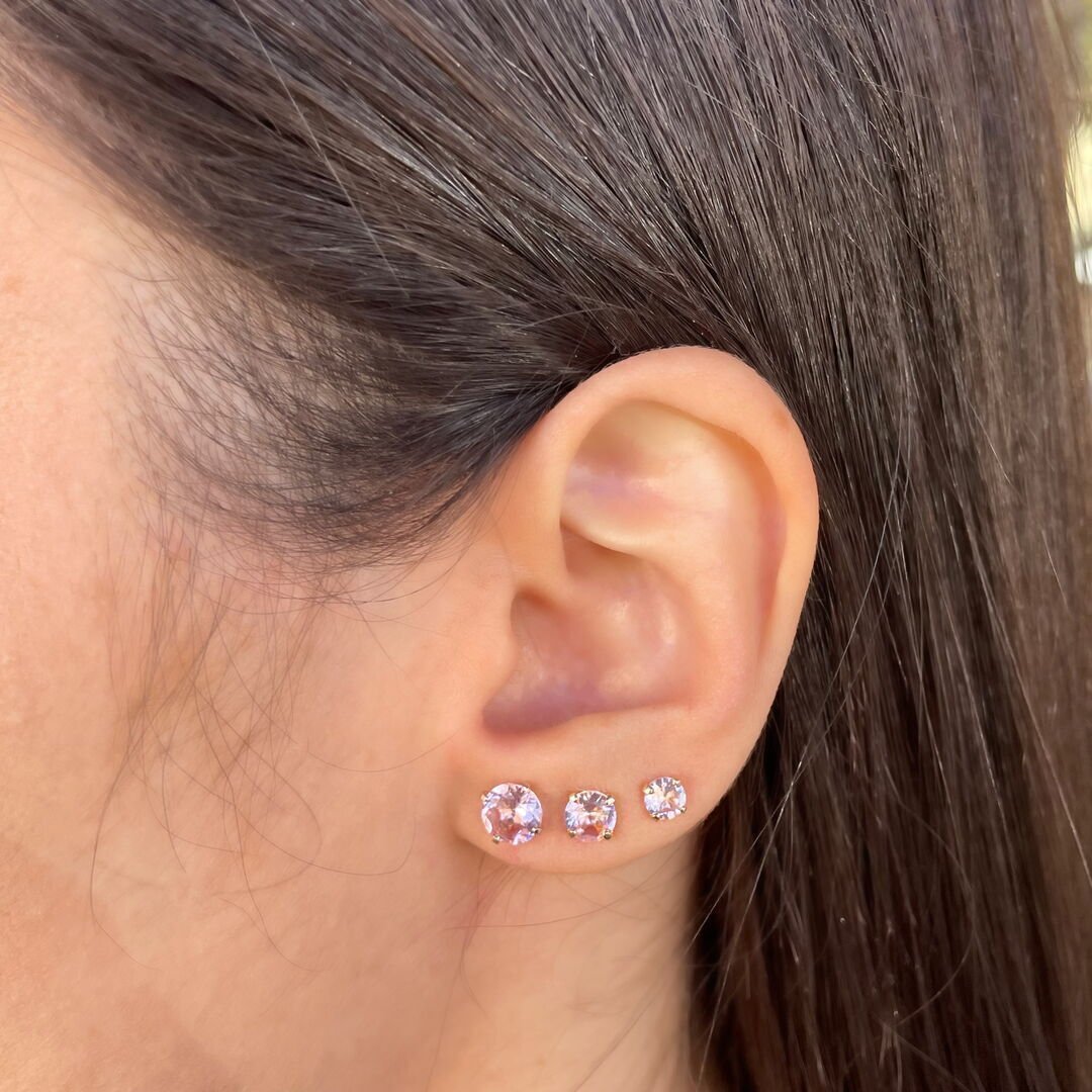 Trio de Brincos de Zircônia Rosa Dourado