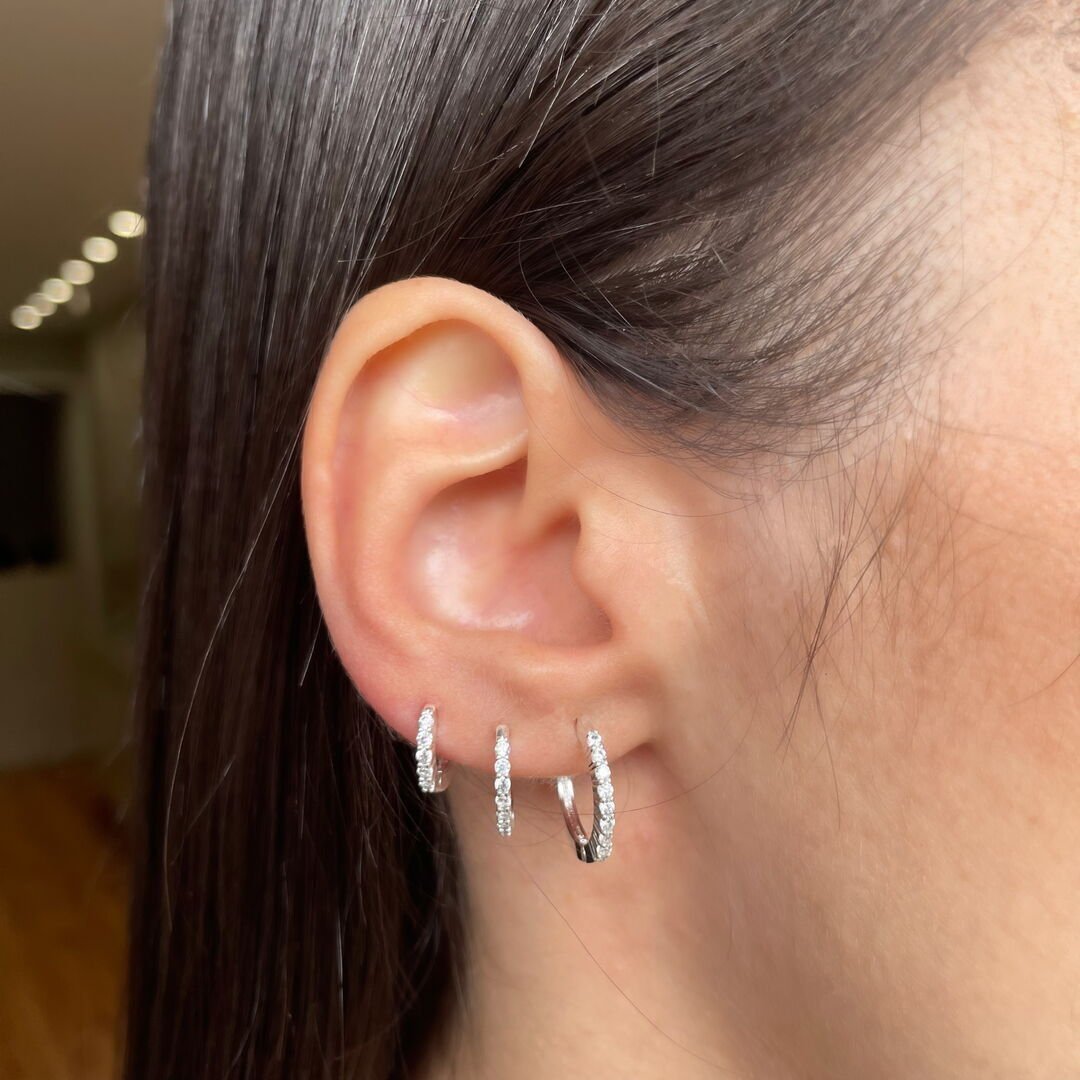Trio de Argola c/ 1 Carreira Zirconia Cristal Prateada